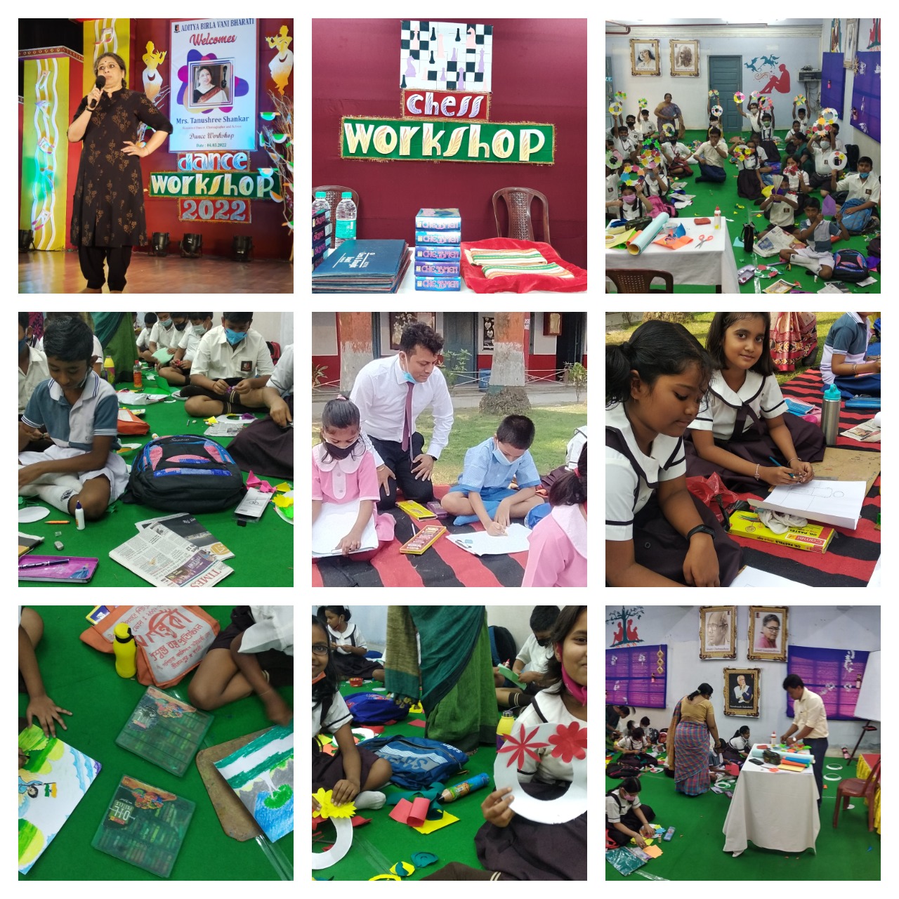 Students participating in music, dance, quiz and art activities