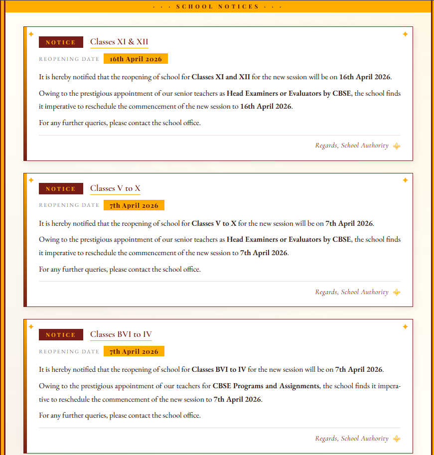 School Re-opening Notice